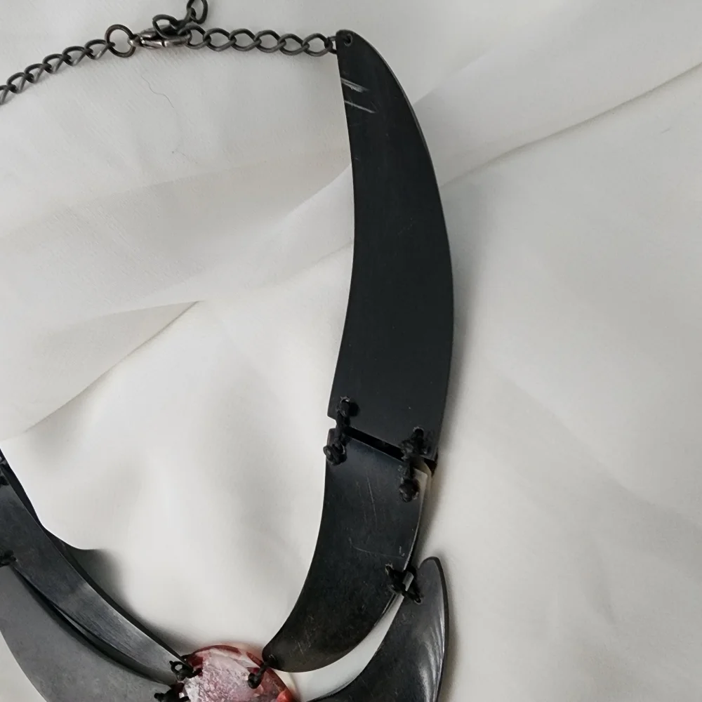 Vintage Buffalo Horn & Shell Statement Necklace Handmade Tribal Artisan